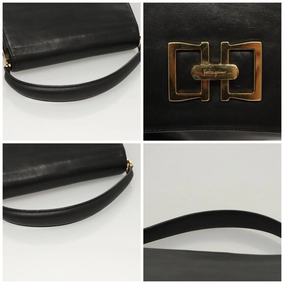 Salvatore Ferragamo Hand Bag Leather Black Gold Auth BD2131 - Picture 16 of 16